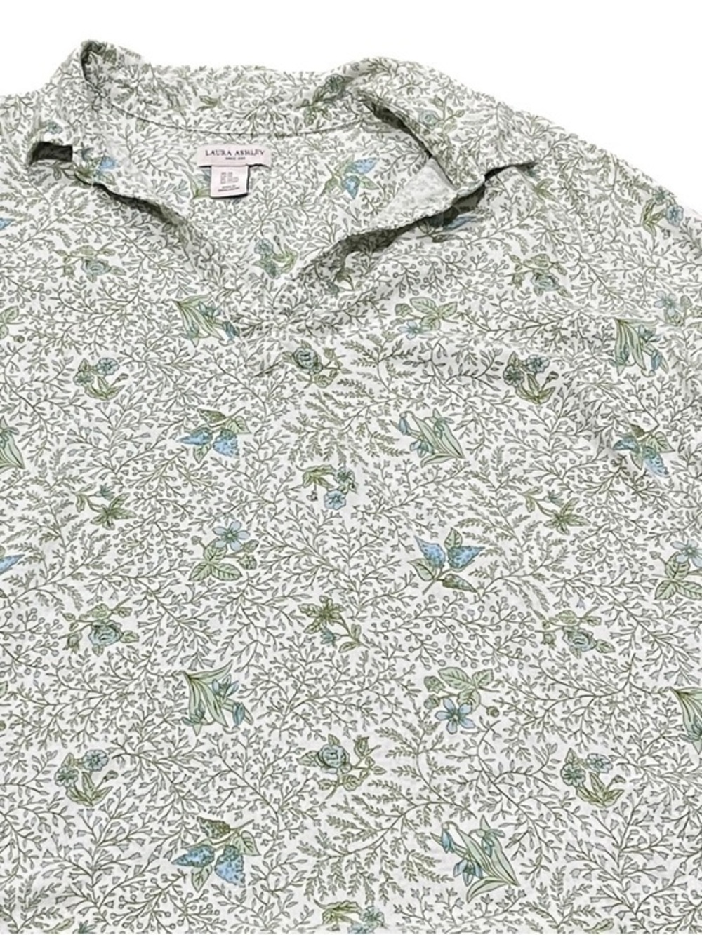 Laura Ashley Cottagecore Blue Green Floral Top 2X Romantic Prairie Blouse